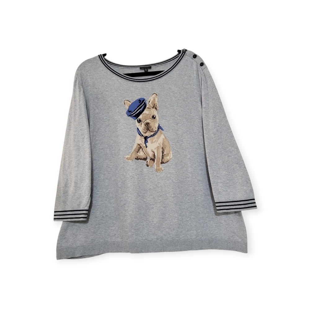 Talbots‎ Womens 3XP French Bulldog Lover Sailor Nautical Preppy Grey Sweater